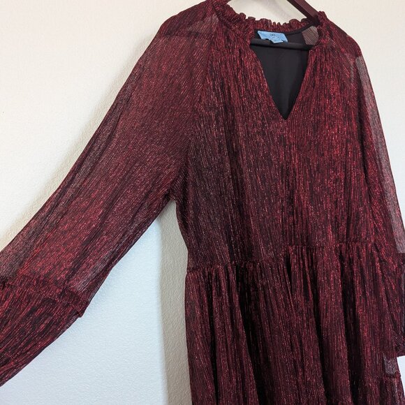 CeCe Women Red Metallic Puff-Sleeve Ruffled Mini Dress Holiday New Years Part XL - Picture 4 of 8